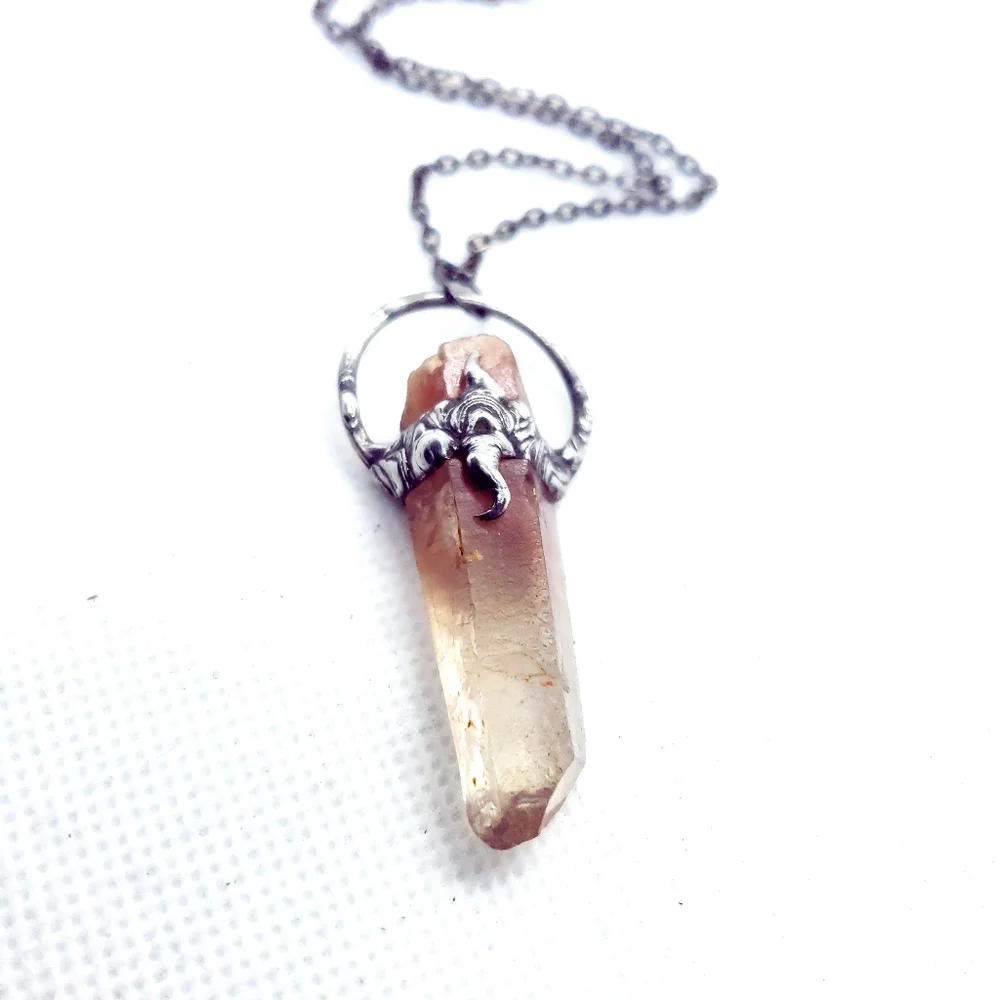 Red ghost quartz crystal necklace